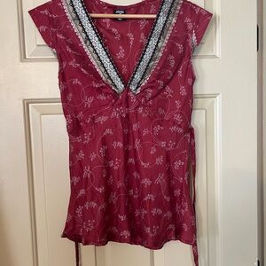 Elegant Red Floral Women's Top